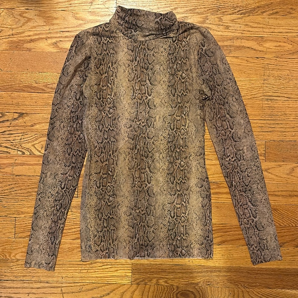 Ganni Snake Print Mesh Turtleneck Top sz 38